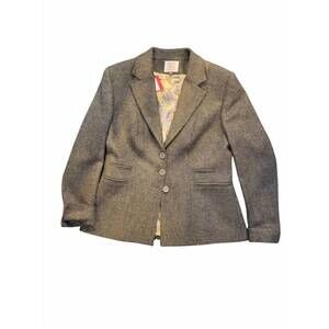 NEW T.BA women's tweed 3-button jacket in olive green/black tweed